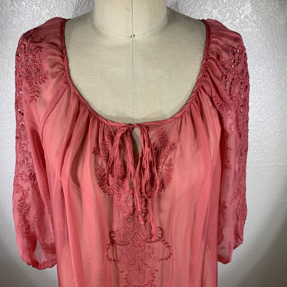 4 Love & Libery Linea Silk Chiffon Tunic in Java Pink M NWT - Picture 7 of 8